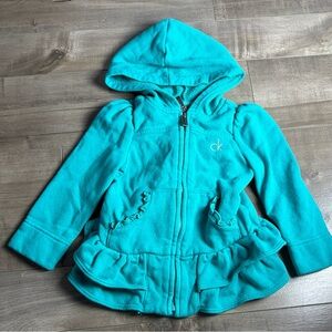 Calvin Klein Jeans Toddlers Teal Ruffle Zippered Hoodie